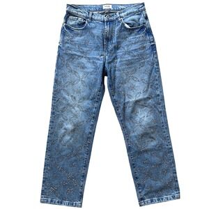 Kensie The Mila High Rise Straight Leg Floral Print Studded Denim Jeans -  6/28